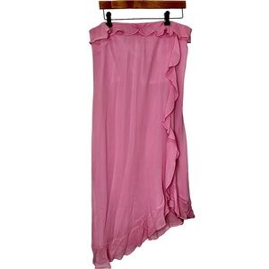 Ralph Lauren Peony Pink Asymmetrical ruffle 100% Silk strapless dress.